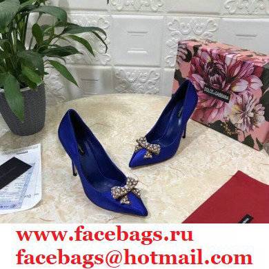 Dolce  &  Gabbana Heel 10.5cm Satin Pumps Blue with Crystal Bow 2021